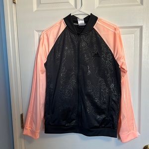 Adidas 2 piece track suit set, size medium, black and pink color